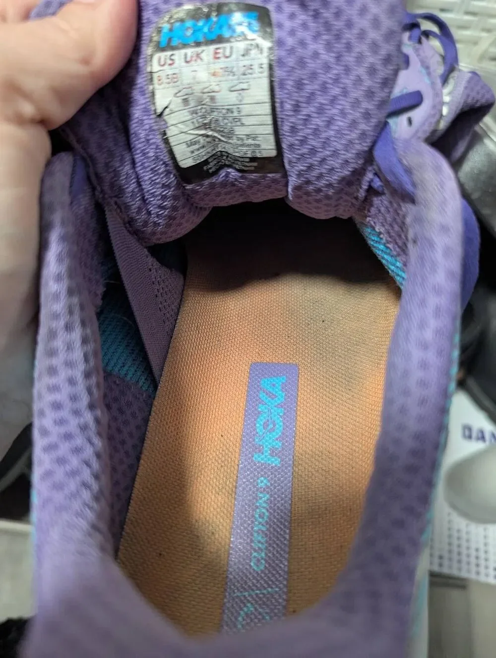Hoka Clifton 9 Purple & Blue athletic active running shoes womens 8.5